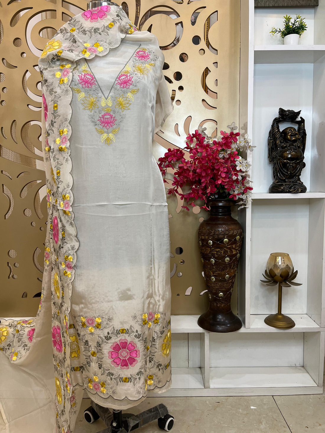 Glass Organza Simar Silk Suit with Opada Bottom & Embroidered Dupatta