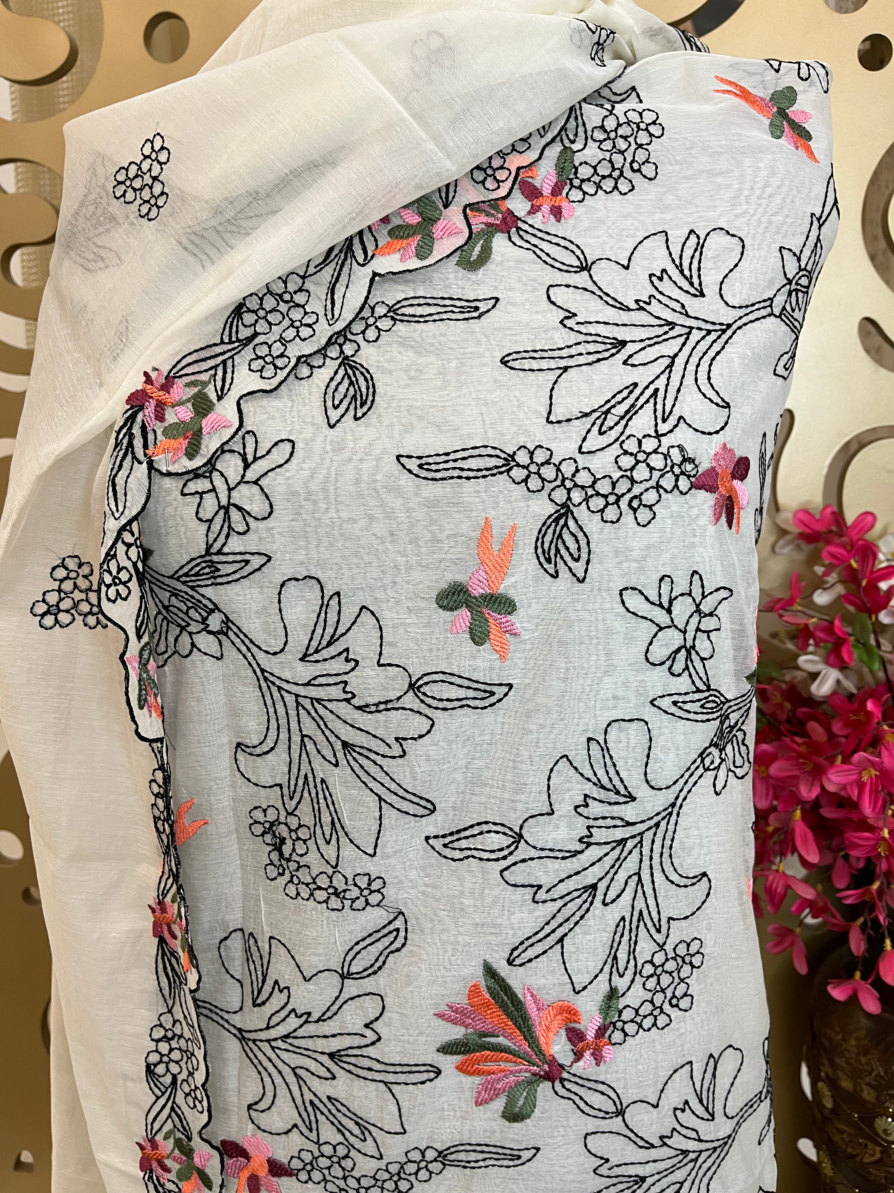 Mal Chanderi Suit with Cotton Bottom & Embroidered Dupatta