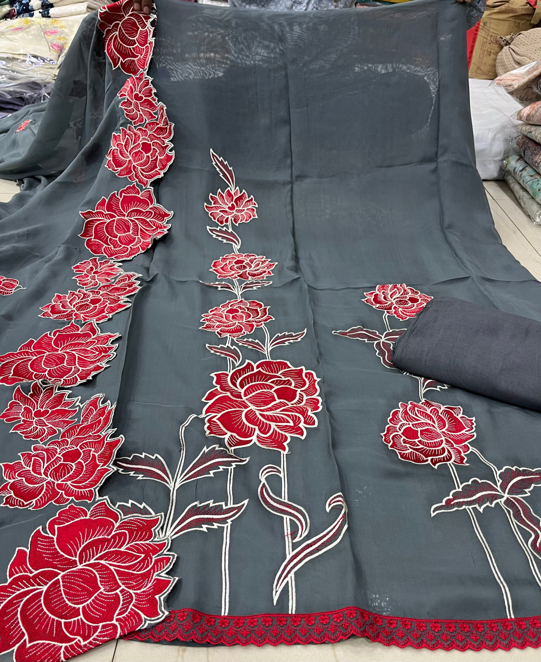 Georgette Embroidered Suit with Rayon Bottom & Georgette Embroidered Dupatta