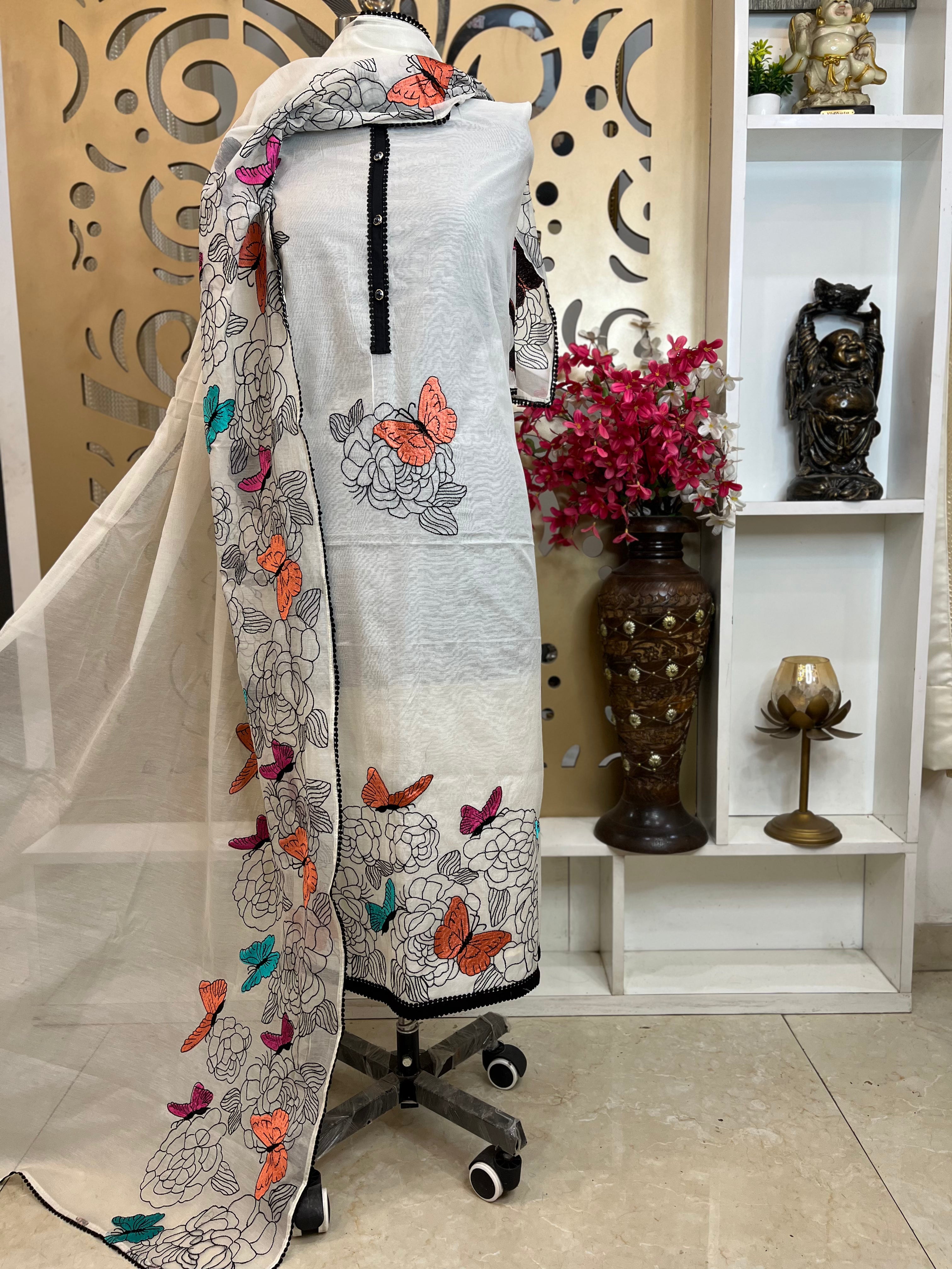 Pure Mal Chanderi Embroidered Suit with Rayon Bottom & Chanderi Dupatta