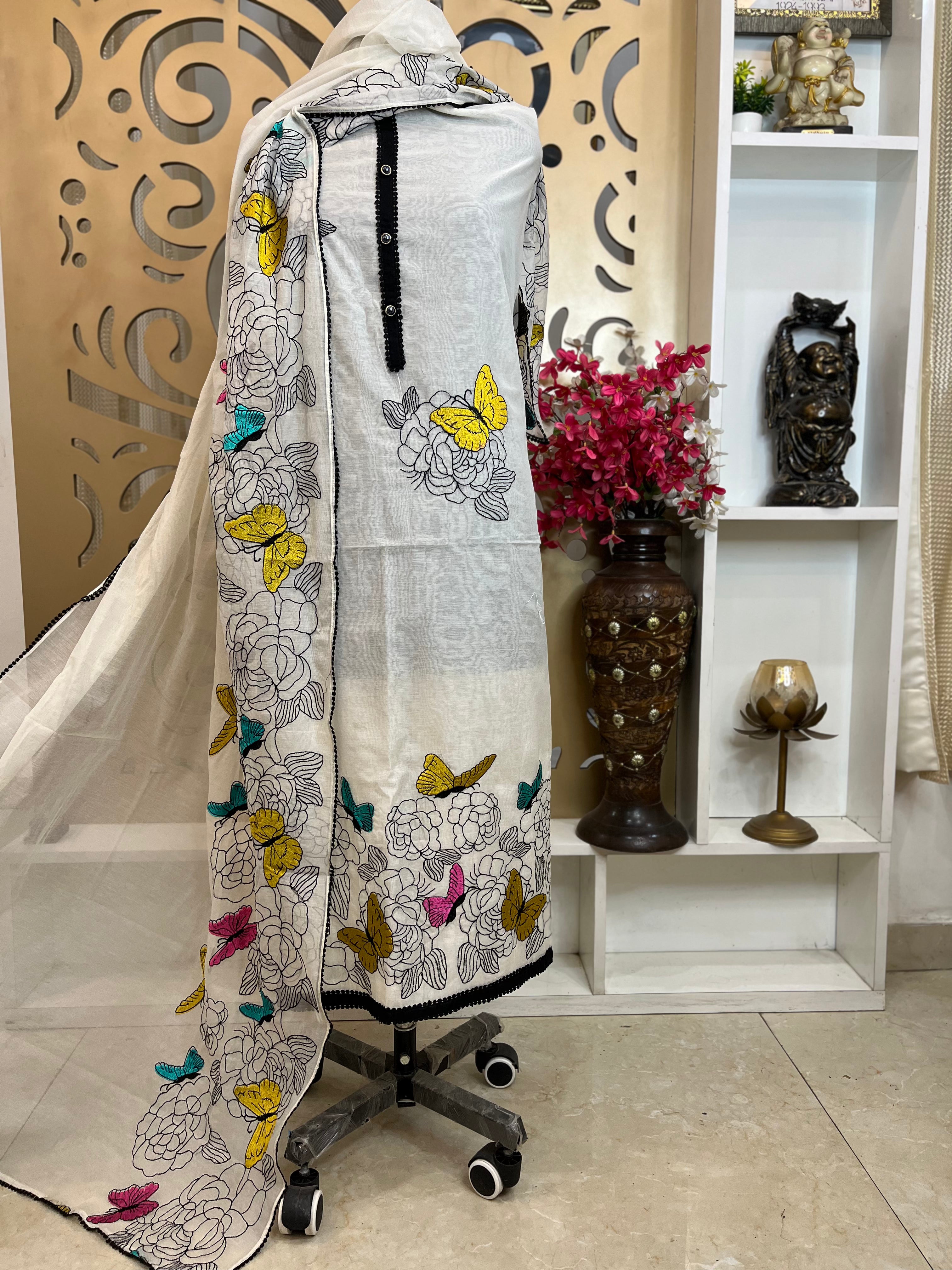 Pure Mal Chanderi Embroidered Suit with Rayon Bottom & Chanderi Dupatta