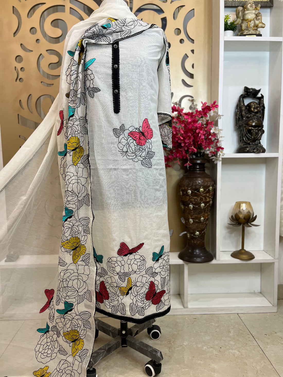 Pure Mal Chanderi Embroidered Suit with Rayon Bottom & Chanderi Dupatta