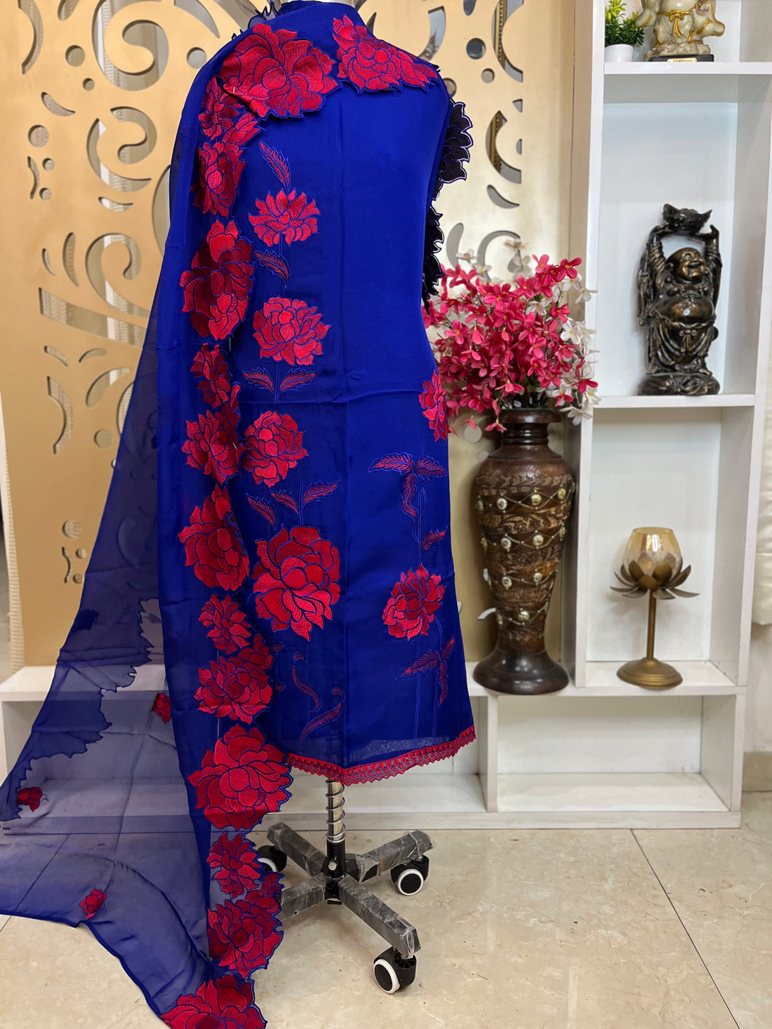 Elegant Georgette Embroidered Suit with Rayon Bottom & Georgette Dupatta