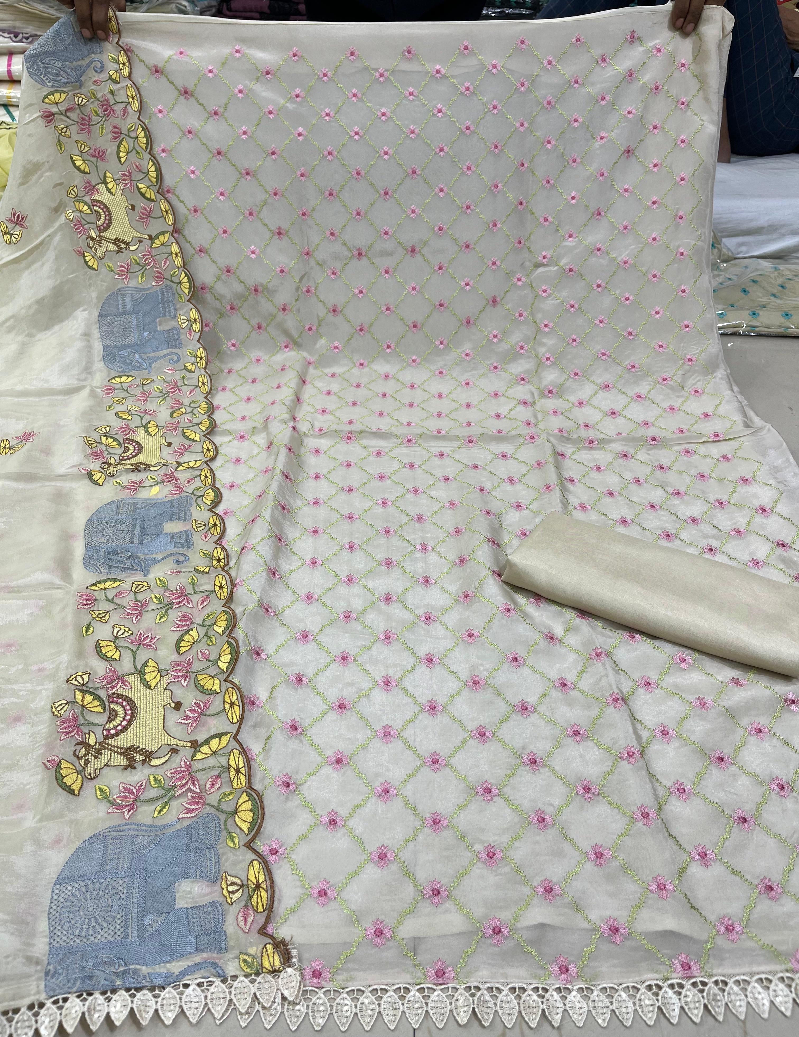 Glass Organza Simar Silk Suit with Opada Bottom & Shimmer Embroidered Dupatta