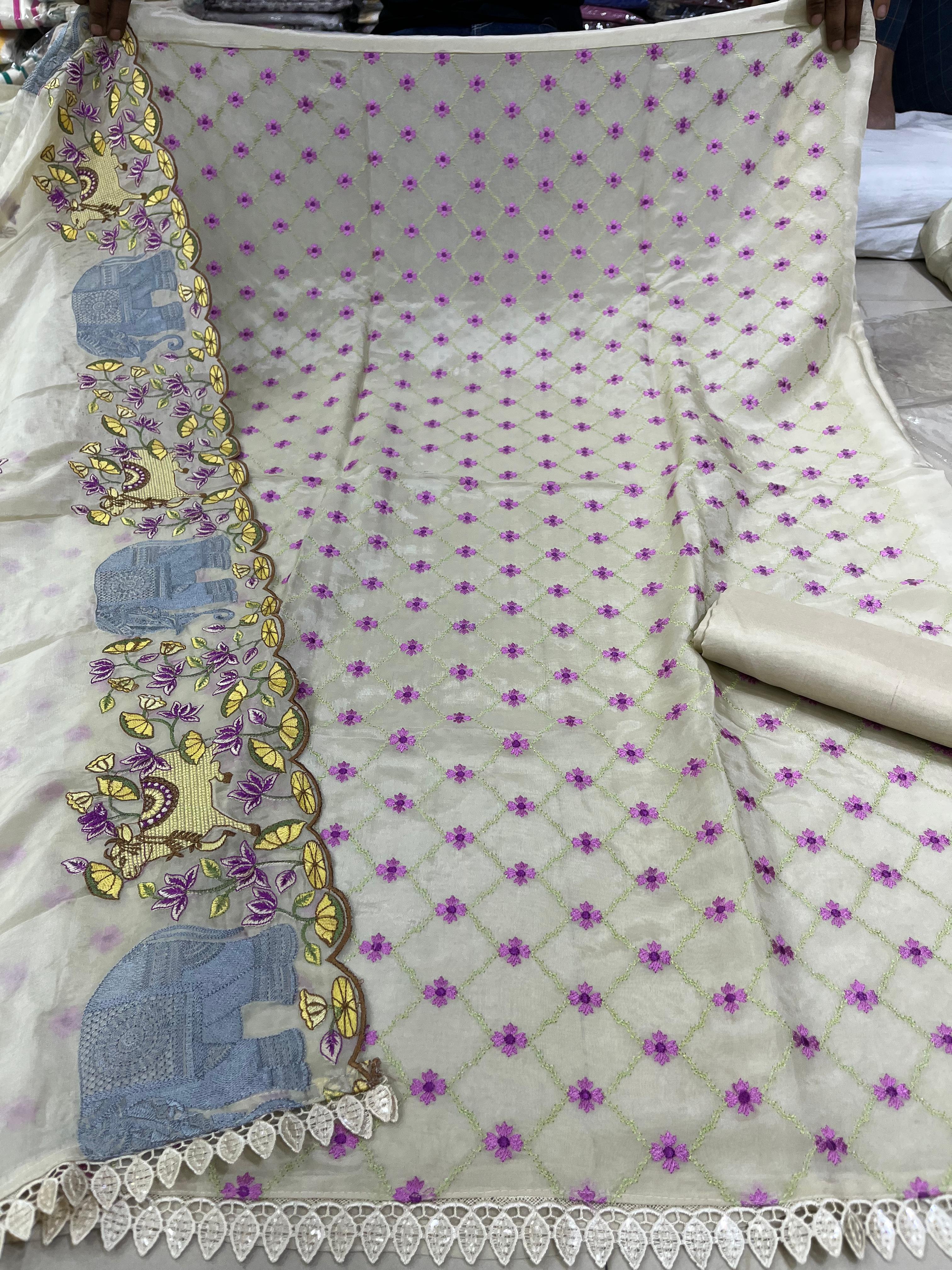 Glass Organza Simar Silk Suit with Opada Bottom & Shimmer Embroidered Dupatta